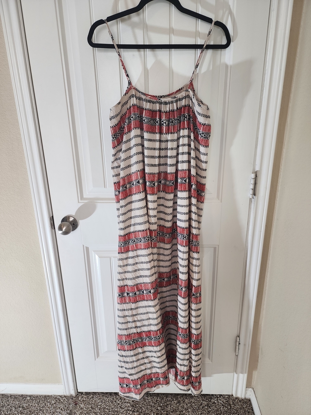 Madewell Boho Tribal Print Cotton Maxi Dress Red White Black Size M - Picture 3 of 11